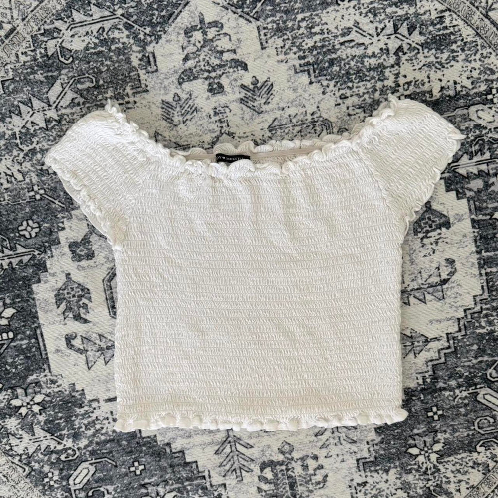 Brandy Melville Cotton White off the Shoulder Crop Top - OS